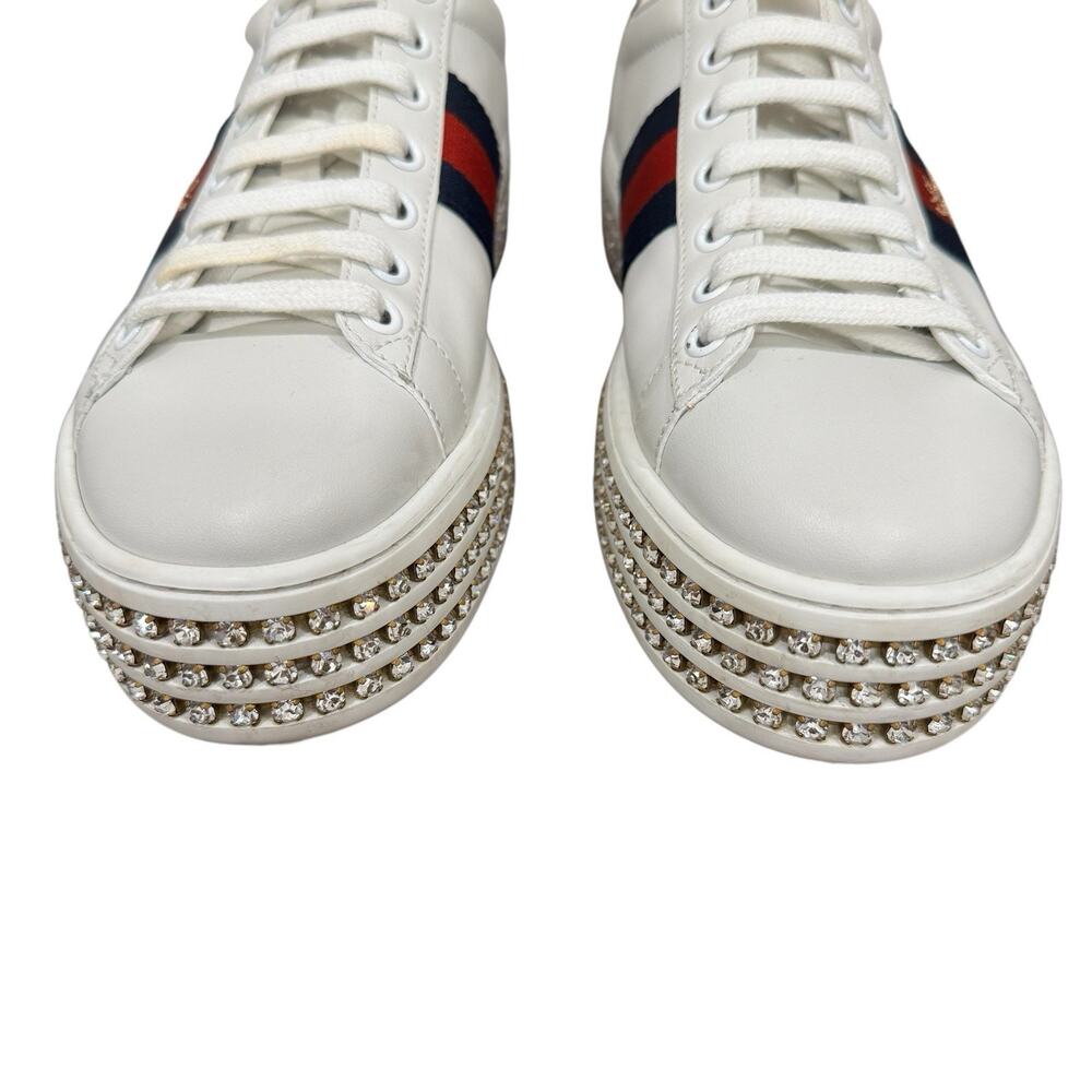 Gucci Ace Platform Sneakers Crystal Embellished Leather Size 37 - Picture 3 of 16